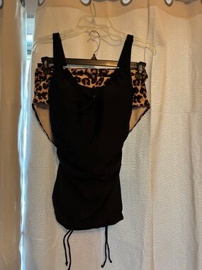 Amazon Black Tankini with Leopard Print Accent